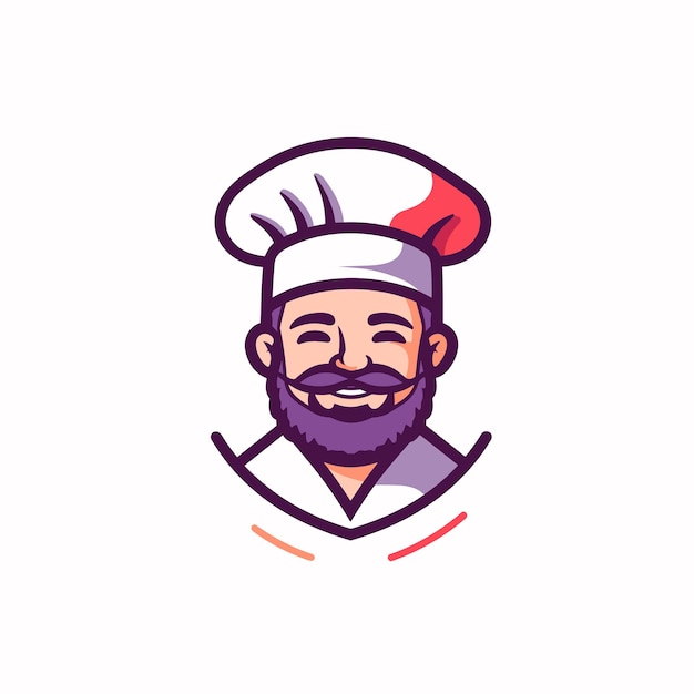 Vector flat icon of a bearded man wearing a chef hat in a flat vector style icon