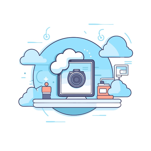 Vector of a flat icon of a camera sitting on top of a shelf