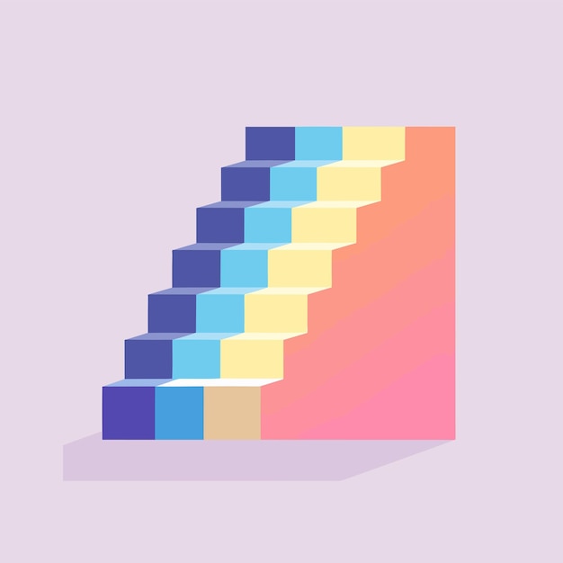 Vector flat icon of colorful staircase against a vibrant purple backdrop