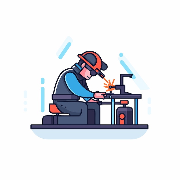 Vector flat icon of a man working on a piece of machinery