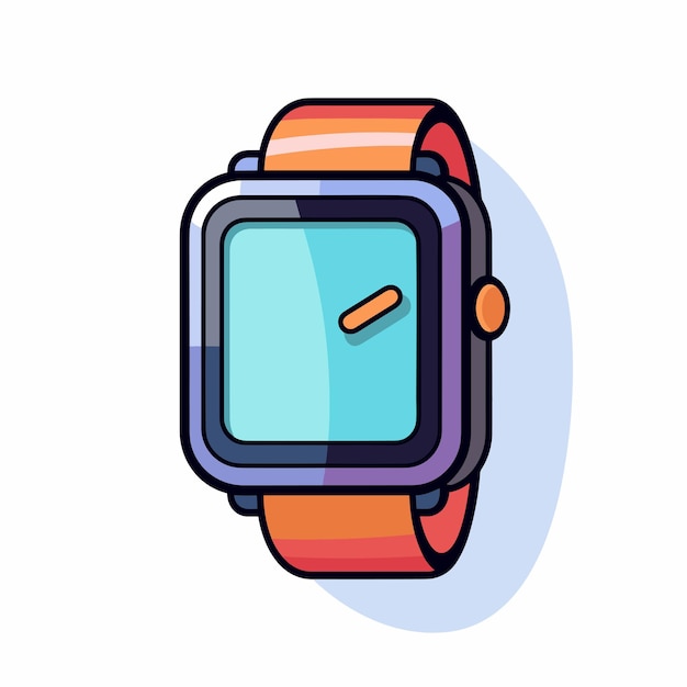 Vector flat icon of a modern vector icon of a blue faced watch with orange hands