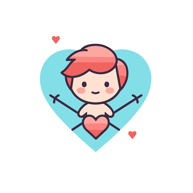 Vector flat icon of a smiling little boy with a heart symbol on his chest