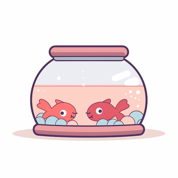 Vector flat icon two goldfish swimming in a fish bowl