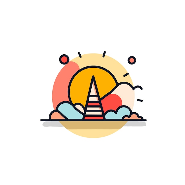 Vector flat icon of a vibrant and whimsical illustration of a cone floating above fluffy clouds