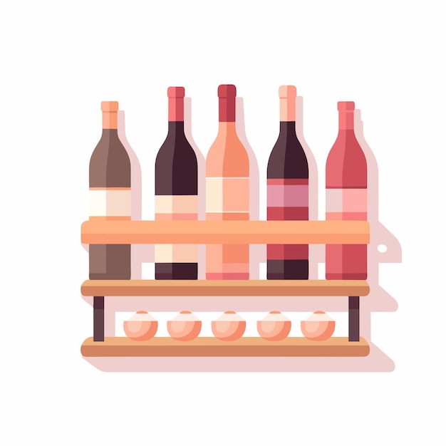 Vector flat icon a wine collection displayed on a wooden shelf