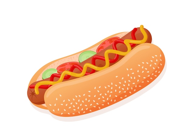 Vector flat illustration of american delicious hot dog for poster advertisement menu restaurant hot