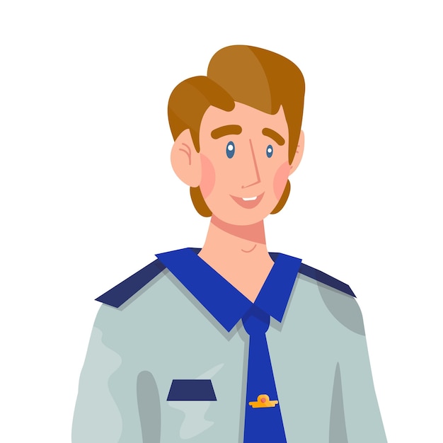 Vector flat illustration of avatar of policeman pilot customs officer security control man on a white isolated background