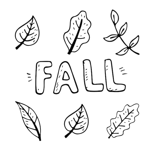 Vector flat illustration banner with inscription fall with autumn leaves Doodle objects are cut out Background decoration