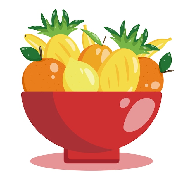 Vector flat illustration bowl with juicy fruits