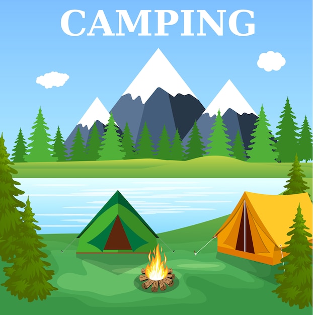 Vector flat illustration camping.