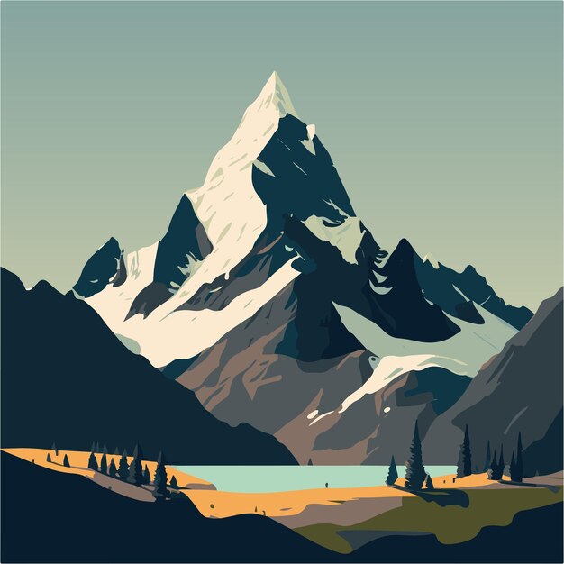 Vector vector flat illustration of mountain with valley view