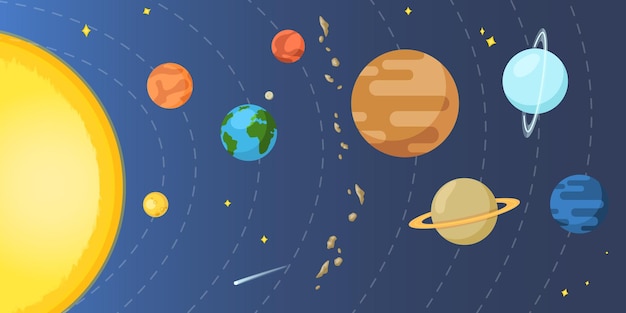 Vector Flat Illustration Solar System with Sun and all Planets