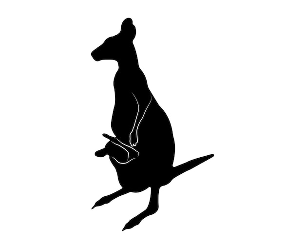 Vector vector flat kangaroo silhouette isolated on white background