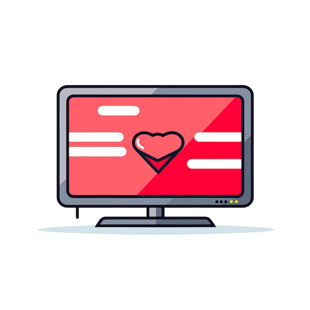 Vector of a flat screen TV with a heart icon displayed on the screen