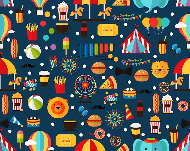 Vector flat seamless texture pattern amusement park .