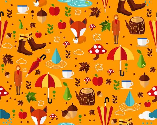 Vector flat seamless texture pattern happy autumn .