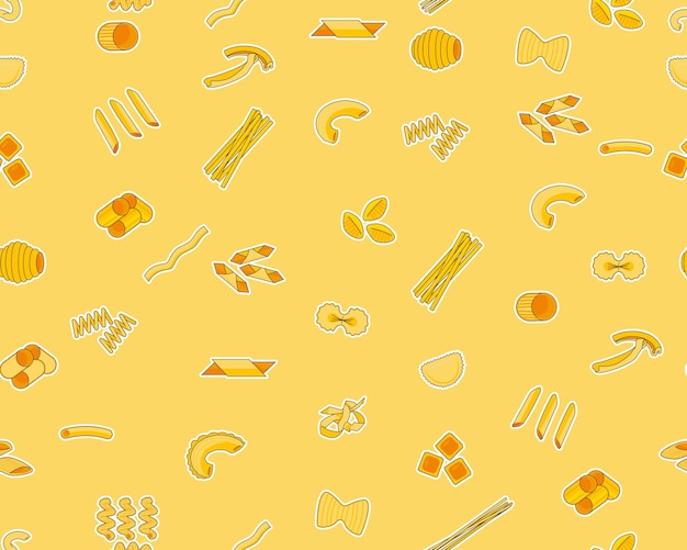 Vector flat seamless texture pattern Types of Pasta.