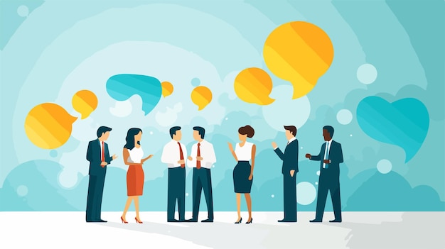 Vector vector flat style illustration of business people teamwork meeting