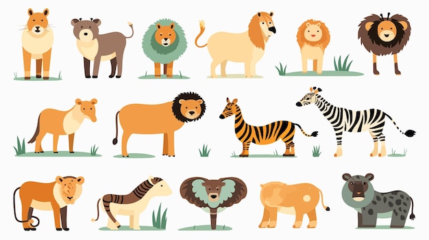 Vector vector flat style set of african animals icon