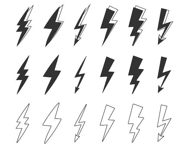 Vector flat thunder and bolt lighting flash icons set vector on white background thunder icon