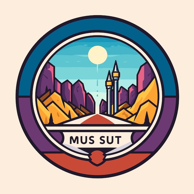 Vector vector of a flat vector icon of a castle in the center of a badge