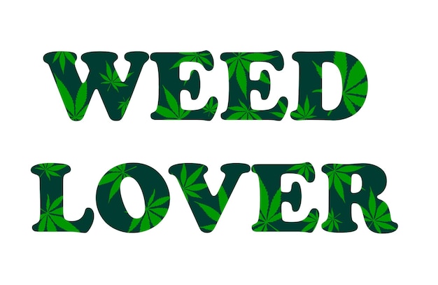 vector flat words weed lover with green cannabis leaf pattern logo for marijuana