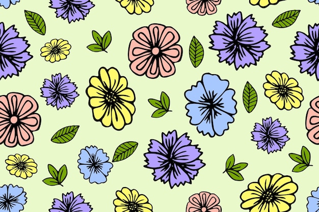 Vector floral background with spring flowers seamless pattern