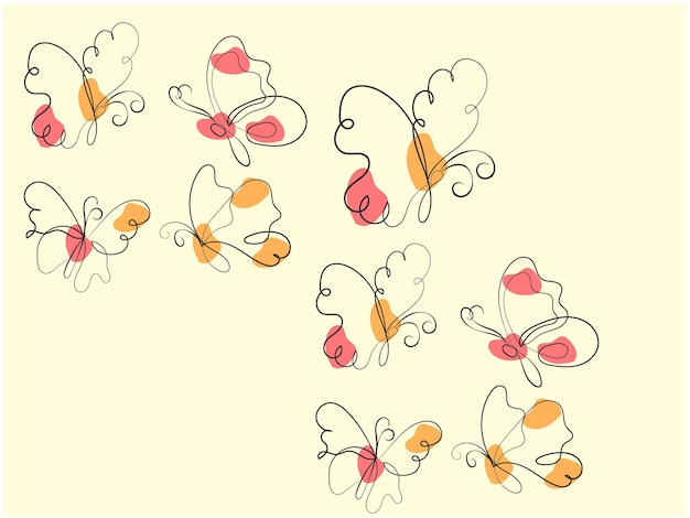 Vector floral butterfly flowers and butterfly outline drawing