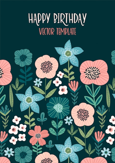 Vector floral design with cute flowers.