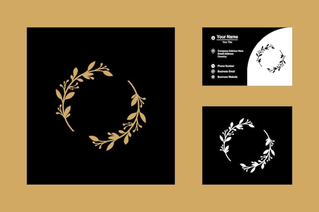 Vector Floral Logo Template in Elegant and Minimal Style with Gold Color Circle Frames Icon Logo