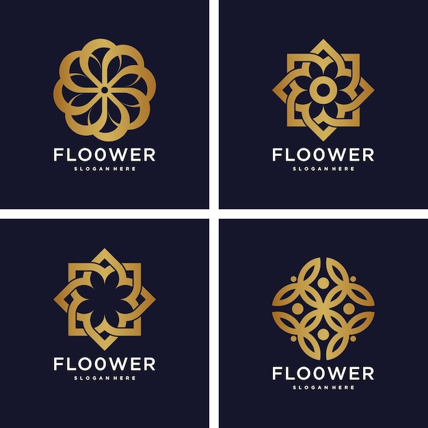 Vector floral ornament logo icon set with unique gradient Premium Vector