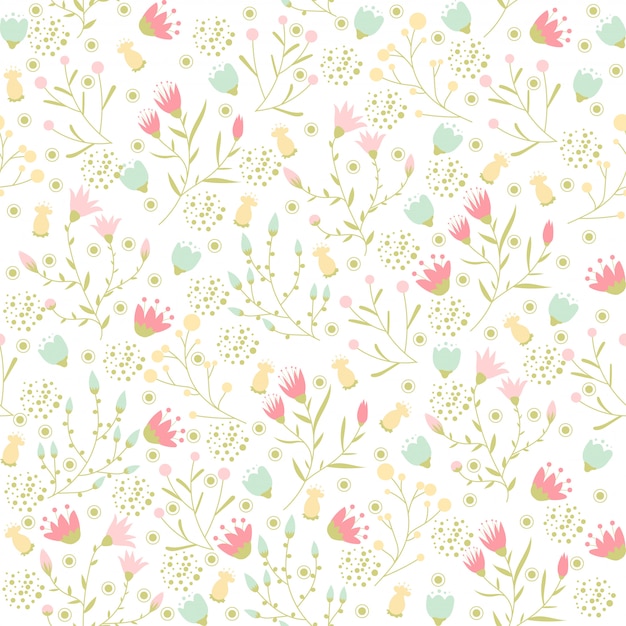 Vector floral pattern in doodle style