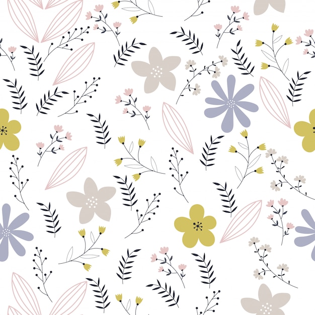 Vector floral pattern in doodle style 