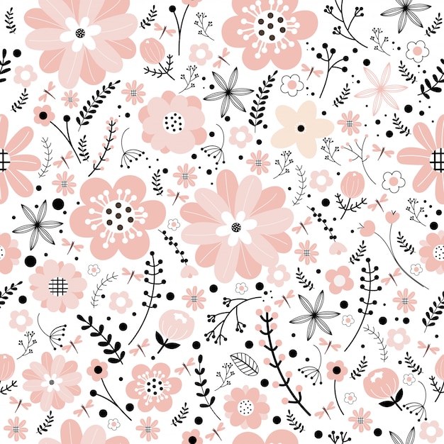 Vector floral pattern in doodle style 