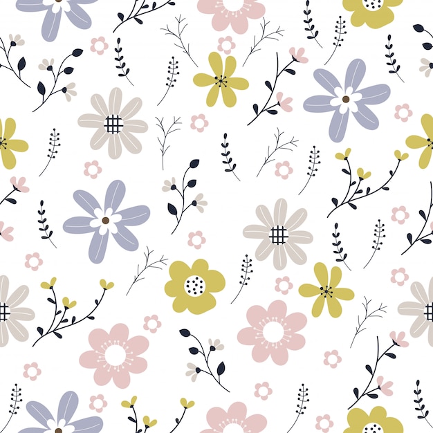 Vector floral pattern in doodle style 