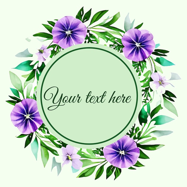 Vector Floral plant watercolor frame Round template for wedding invitations holiday cards