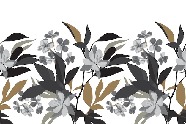 Vector floral seamless pattern, border. Horizontal panoramic design.