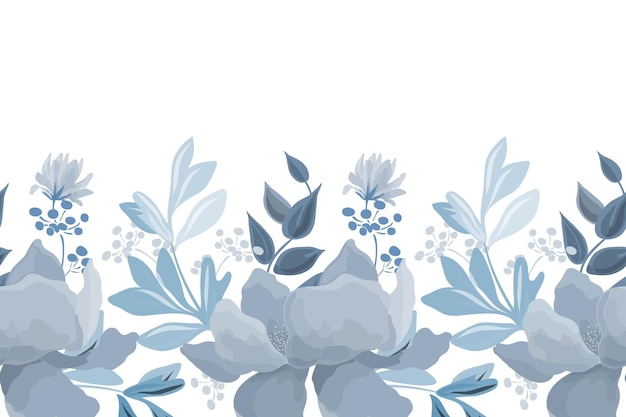 Vector floral seamless pattern border Horizontal panoramic illustration with blue flowers