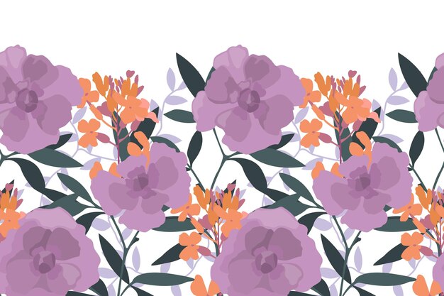 Vector vector floral seamless pattern border horizontal panoramic illustration with flowers