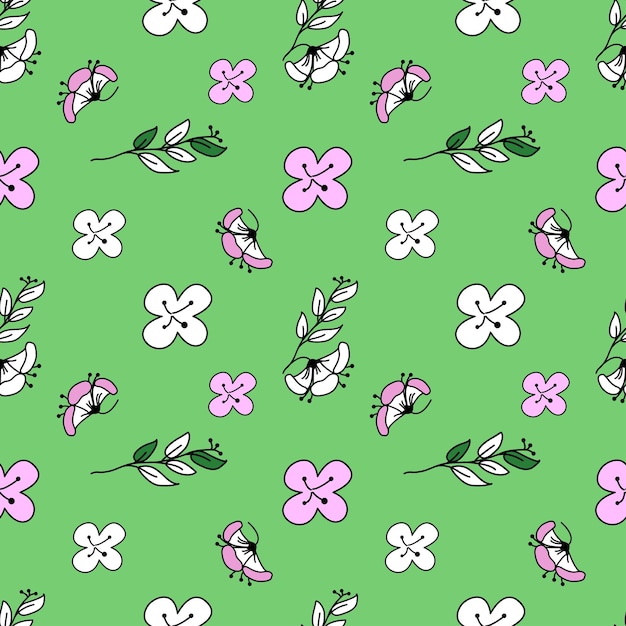 Vector floral seamless pattern in doodle style.