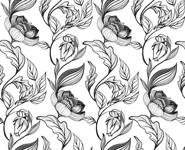 Vector floral seamless pattern Romantic elegant endless background with hand drawn doodle flowers