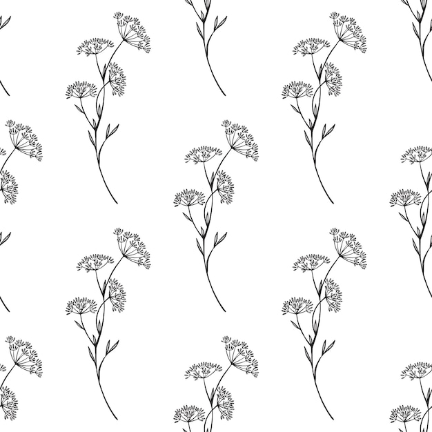 Vector floral seamless pattern Romantic elegant endless background with hand drawn wildflowers