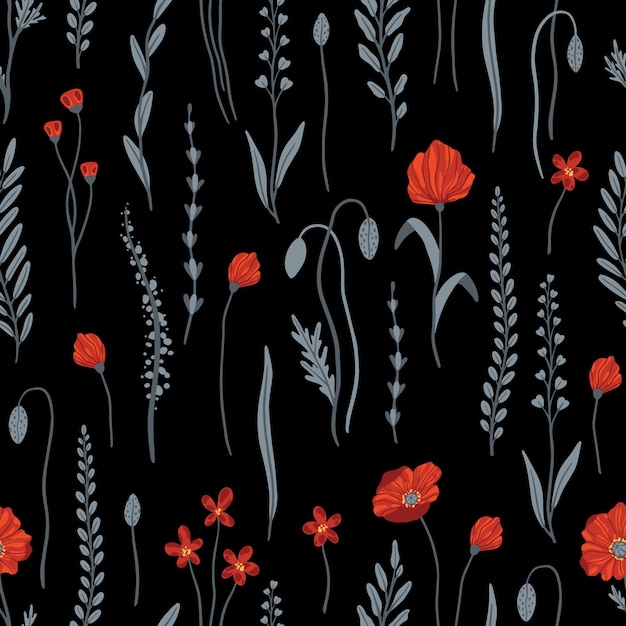 Vector floral seamless pattern with abstract garden flowers Seamless pattern illustration Hand drawn style design for fashion fabricwallpaper prints