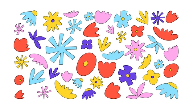 Vector floral set icons Y2k flowers collection sticker stickers for print or social media