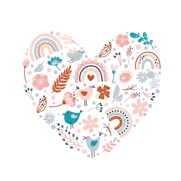 Vector Floral summer valentine heart.