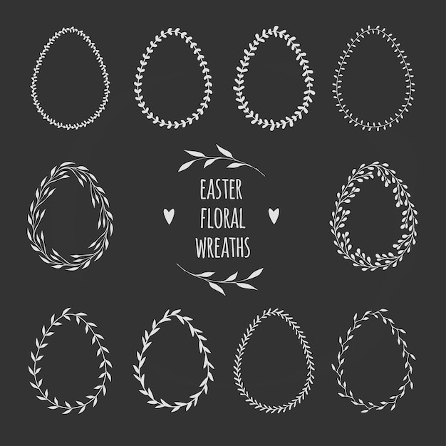 Vector floral wreaths in shape of eggs for Easter designs Easter rustic doodles