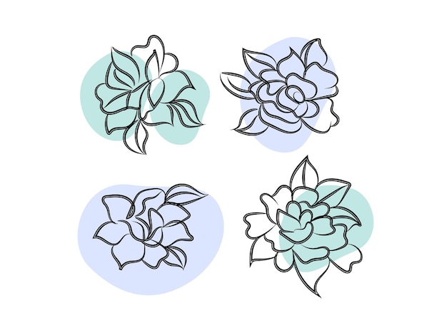 Vector flower arrangement with hand drawn line art