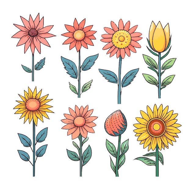 Vector flower group colour cartoon