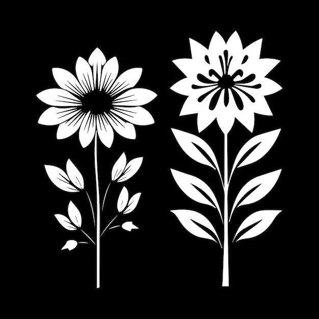 Vector flower silhouette black and white template