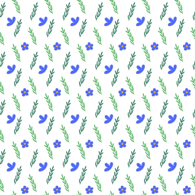 Vector flowers and leaves in cartoon style seamless pattern